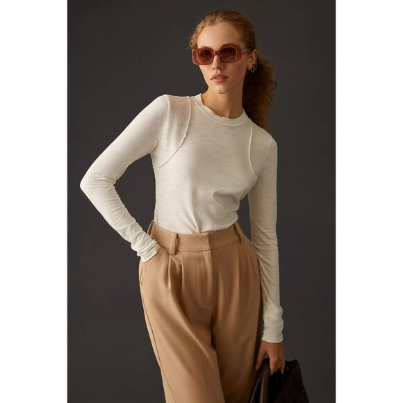 Anthropologie Pilcro Reconstructed Racer Tee Blouse Top Long Sleeve XXS 277567 - Picture 2 of 9